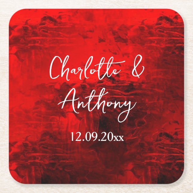 Wedding Creative Abstract Artwork Red Square Paper Coaster (Front)