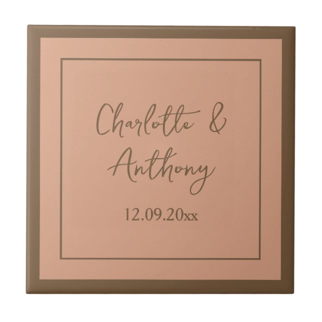 Wedding Creative Calligraphy Names Date Ceramic Tile (Front)