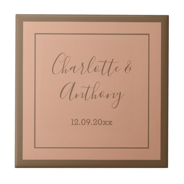 Wedding Creative Calligraphy Names Date Ceramic Tile (Front)