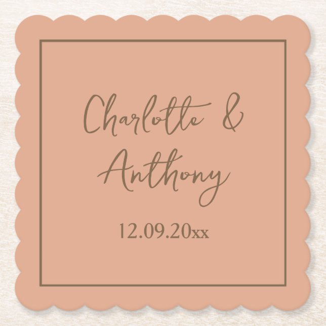 Wedding Creative Calligraphy Names Date Paper Coaster (Front)