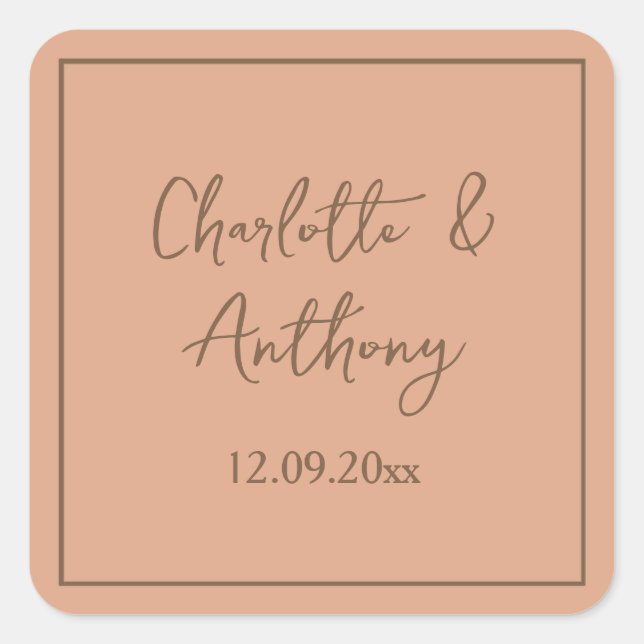Wedding Creative Calligraphy Names Date Square Sticker (Front)