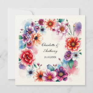 Wedding Creative Floral Names of Couple & Date Card