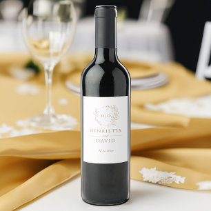 Wedding crest botanical gold elegant monogram wine label