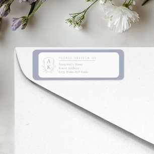 Wedding Crest Monogram Blue Return Address Label