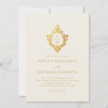 Wedding Crest Monogram Ivory Gold Elegant Vintage