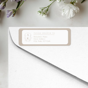 Wedding Crest Monogram Taupe Return Address Label