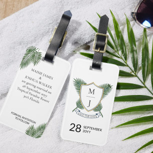 Wedding Crest Save the Date Palm Leaf Luggage Tag