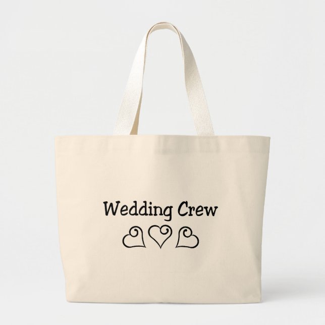 Wedding Crew Black Hearts Large Tote Bag (Front)