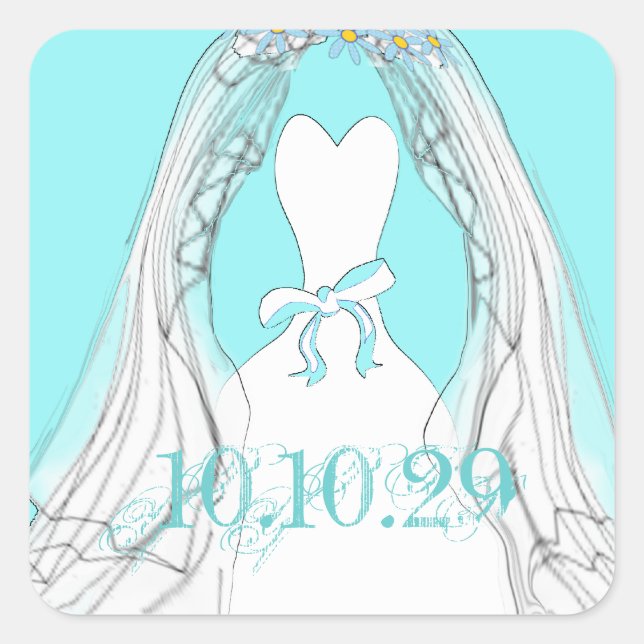 Wedding Custom Colour Background Save the Date Square Sticker (Front)