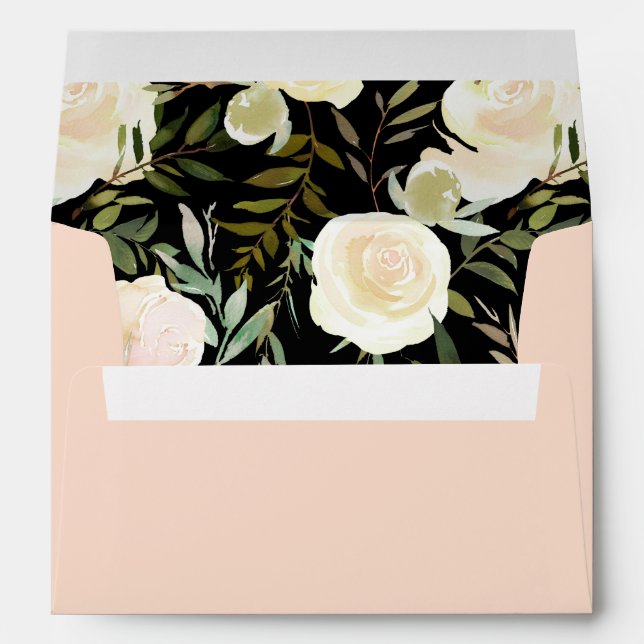Wedding Custom Dark Moody White Rose Blush Pink Envelope (Back (Bottom))