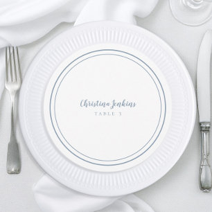 Wedding Custom Guest Dusty Blue Round Place Card