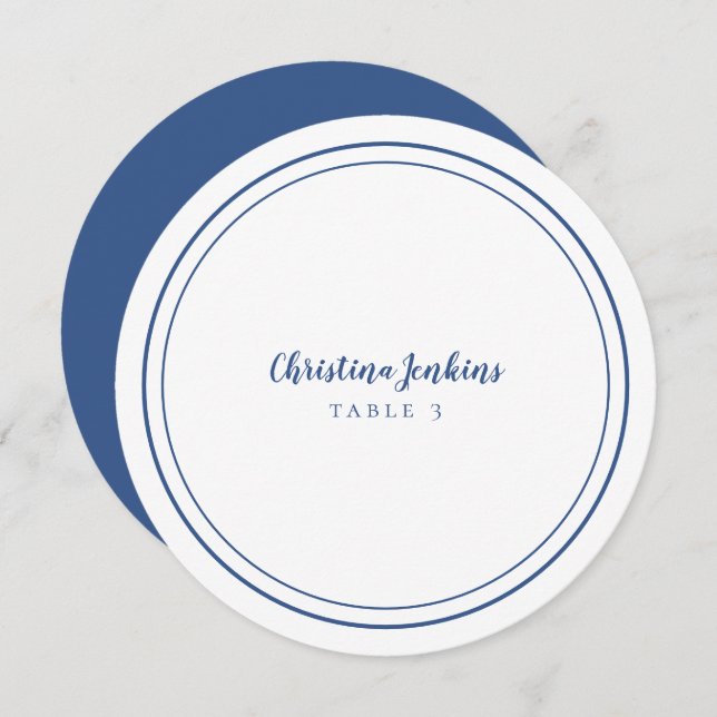 Wedding Custom Guest Navy Blue Dinner Place Card  (Front/Back)