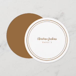 Wedding Custom Guest White Brown Round Place Card