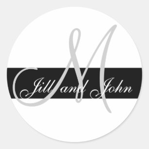 Wedding Custom Monogram M Names Black & Grey Seal