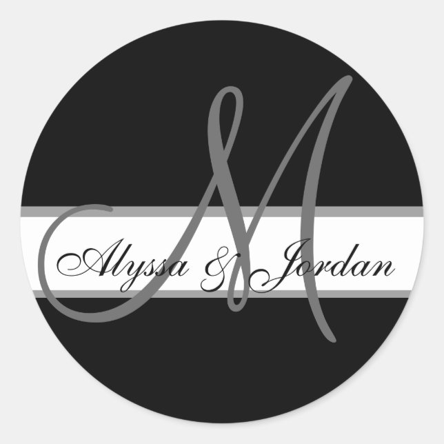 Wedding Custom Monogram & Names Black & Grey Seal (Front)