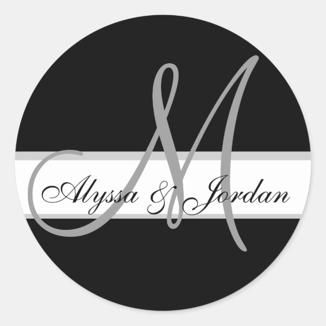 Wedding Custom Monogram & Names Black & Grey Seal (Front)