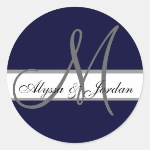 Wedding Custom Monogram & Names Navy & Grey Seal
