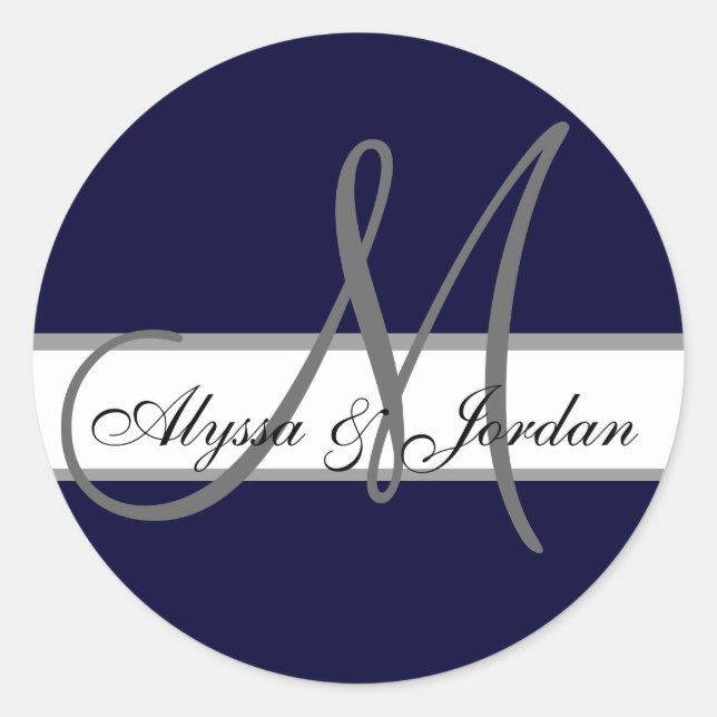 Wedding Custom Monogram & Names Navy & Grey Seal (Front)