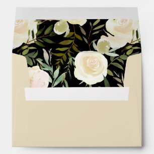 Wedding Custom Name Dark Moody White Rose Beige Envelope