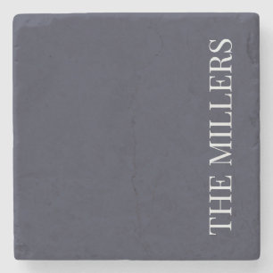 Wedding Custom Name Rich Deep Charcoal Navy White Stone Coaster