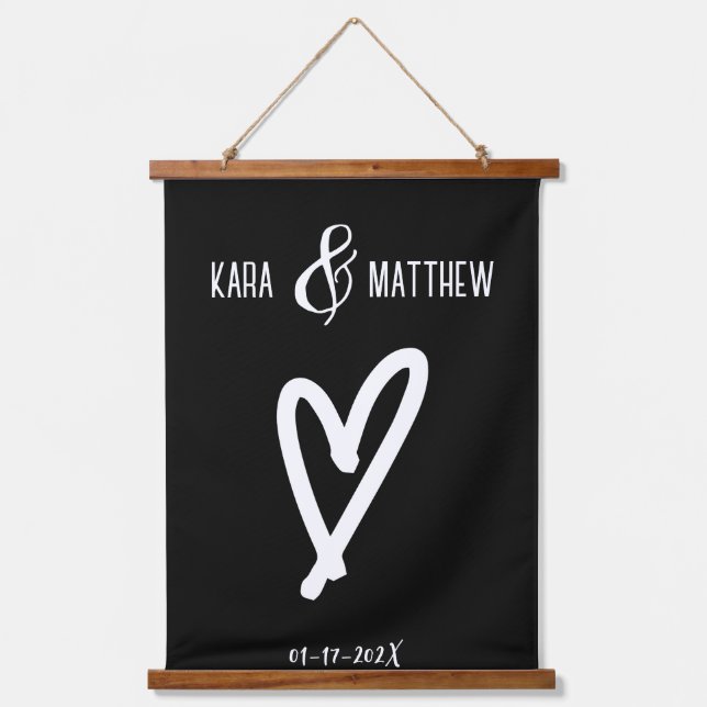 Wedding - Custom Names Date  Heart- Love  Monogram Hanging Tapestry (Front)
