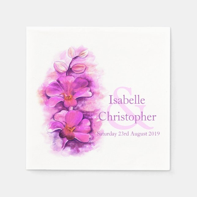 Wedding custom orchid pink watercolor paper napkin (Front)
