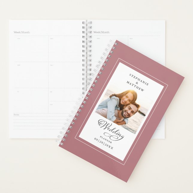 Wedding Custom Photo Dusty Rose Elegant Script Planner (Display)