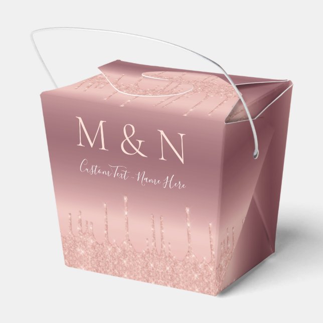 Wedding Custom Text Favour Box Rose Gold Glitter (Back Side)