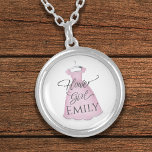 Wedding Cute Flower Girl Vintage Pink Dress Silver Plated Necklace<br><div class="desc">Pretty Flower Girl pink vintage wedding dress,  A beautiful Bridal Party Wedding gifts idea. Personalised cute thank you favour.  A delightful,  sweet way to say Thank you to your Flower girl with this personalised custom charm necklace.</div>