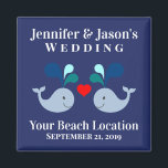Wedding Cute Whale Tropical Beach Destination Magnet<br><div class="desc">Are you having a tropical destination wedding or maybe you're getting married at an aquarium? This cute custom whale magnet will make a perfect wedding favour for your guests, or just order a few for souvenirs for yourself and your bridal party! Personalise with the names, date, and beach location of...</div>