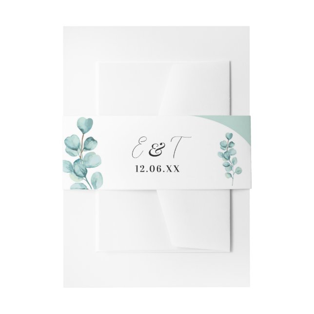 Wedding Cutlery Band Eucalyptus Leaves Green Invitation Belly Band (Front Example)