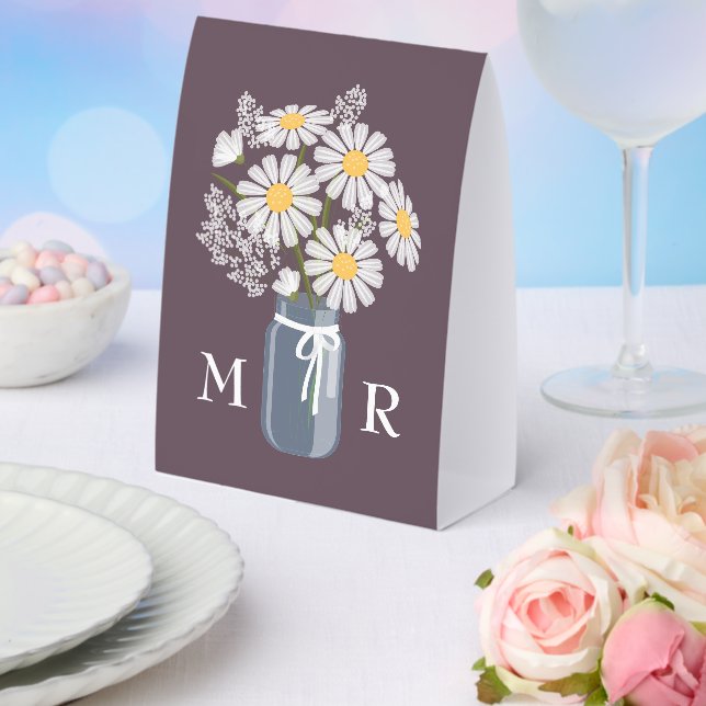 Wedding Daisies Mason Jar Monogram Initial Purple (Insitu(Wedding))