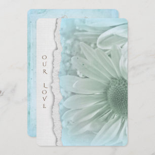 wedding daisy in soft aqua with torn paper edge invitation