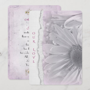 wedding daisy in soft pink with torn paper edge invitation