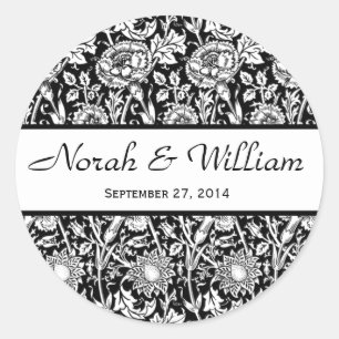 Wedding Damask Black and White Floral Damask Classic Round Sticker