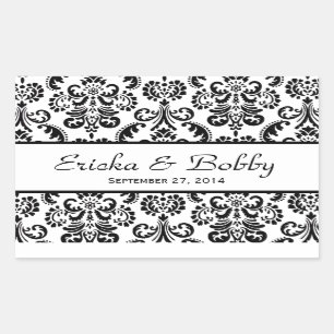 Wedding Damask Black and White V02 Rectangular Sticker
