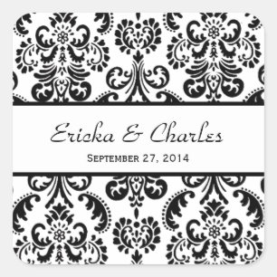 Wedding Damask Black and White V04 Square Sticker