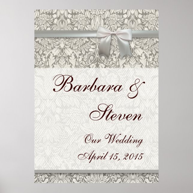 Wedding Damask Vintage White Wedding Old Lace Poster (Front)