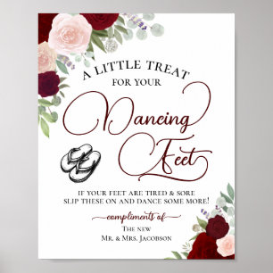 Wedding Dancing Feet Flip Flops Red & Pink Roses Poster