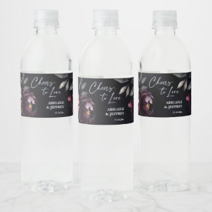 Wedding dark moody peonies personalised water bottle label