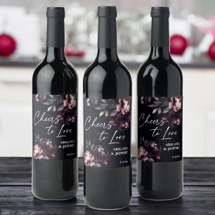 Wedding dark moody peonies personalised wine label