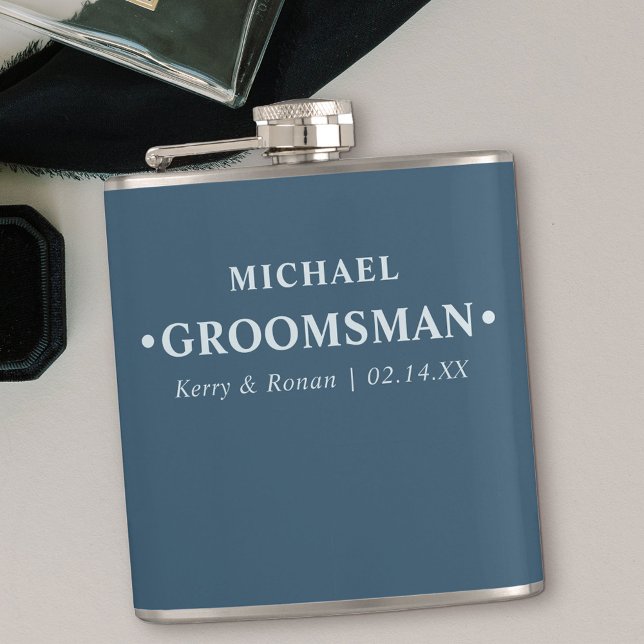 Wedding Date and Names Personalised Groomsman Blue Hip Flask (Personalized Gift for your groomsmen)