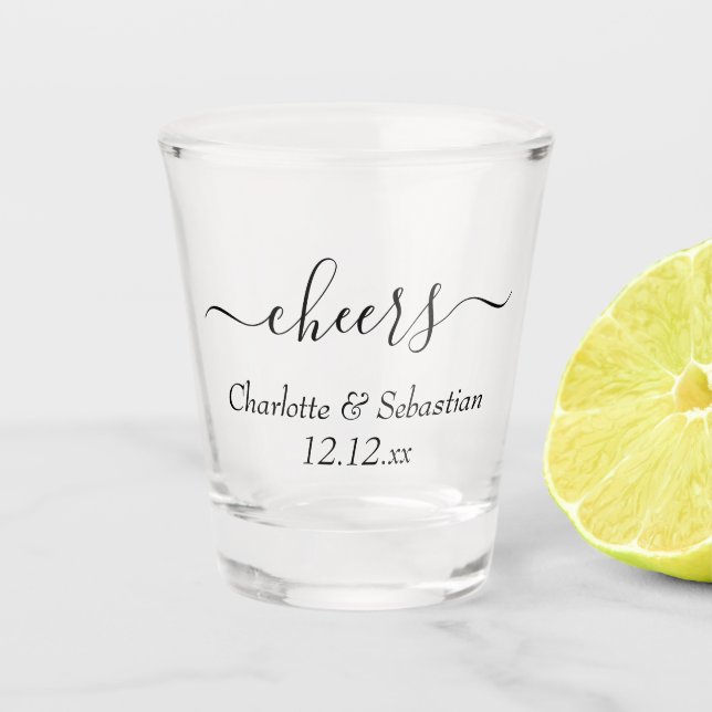 Wedding Date And Names Typography  Personalised Shot Glass (Front)