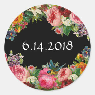 Wedding Date Blue Floral Burgundy Roses Stickers