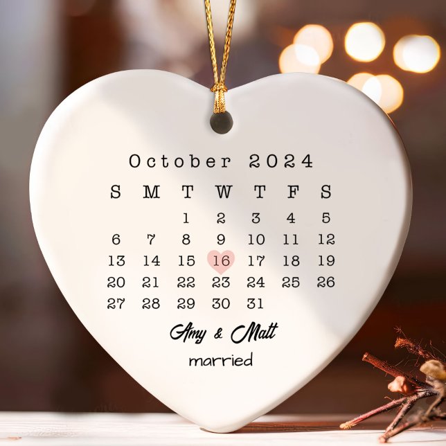  Wedding Date Heart Calendar Anniversary Gift Ornament (Creator Uploaded)