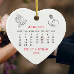 Wedding Date Heart Calendar Married Ceramic Ornament<br><div class="desc">Wedding Date Heart Calendar Married Ceramic Ornament. Matching items available.</div>