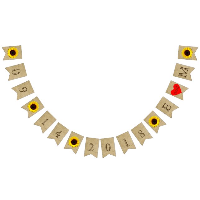 Wedding Date Initials  Burlap Look and Sunflowers Bunting (All)
