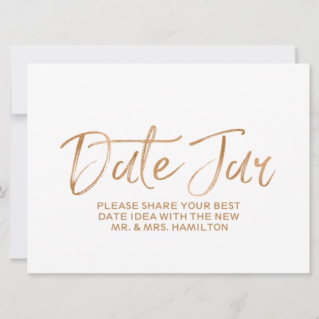 Wedding Date Jar Sign | Stylish Gold Rose Lettered Invitation (Front)
