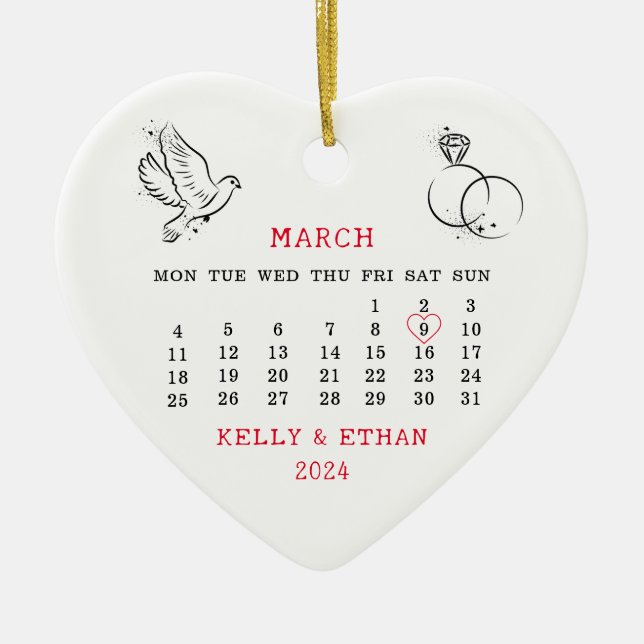 Wedding Date Married March 2024 Ceramic Ornament (Front)
