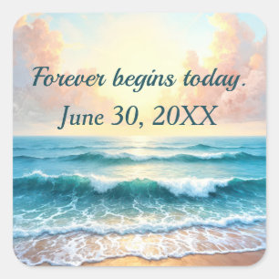 Wedding Date Morning Seascape Square Sticker